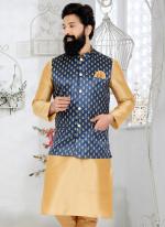 Banarasi Dhupion Navy Blue Wedding Wear Banarasi Work Modi Jacket Kurta Pajama